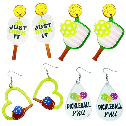 Pickleball Enthusiast Acrylic Racket Earrings - wallojewerly 