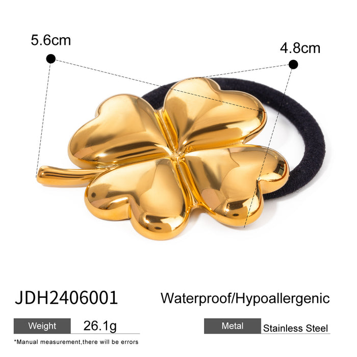 Stainless Steel Four-Leaf Clover Hair Tie - High-End Metal Elastic Band for Ponytails