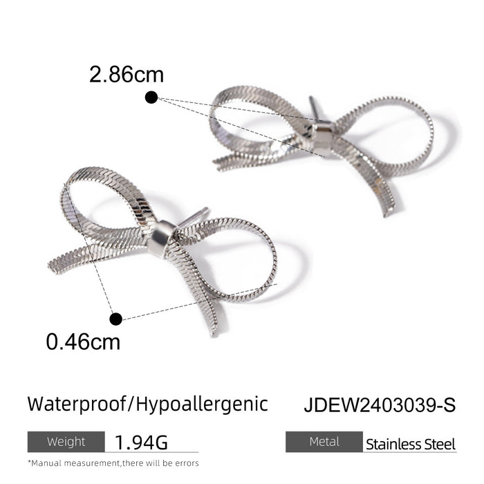 18K Gold Stainless Steel Bow Earrings - Simple Small Titanium Steel Studs for Women