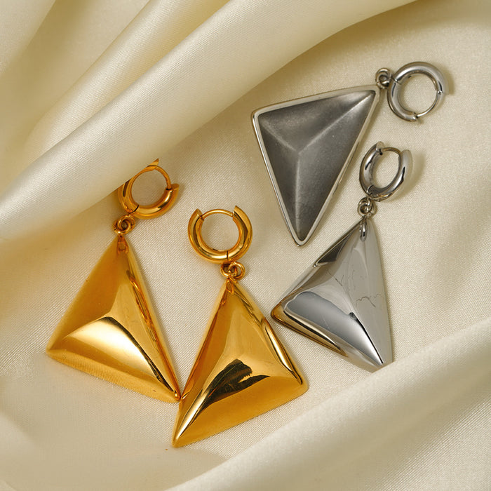 18K Gold Plated Stainless Steel Triangle Pendant Earrings - Trendy Design for 2023