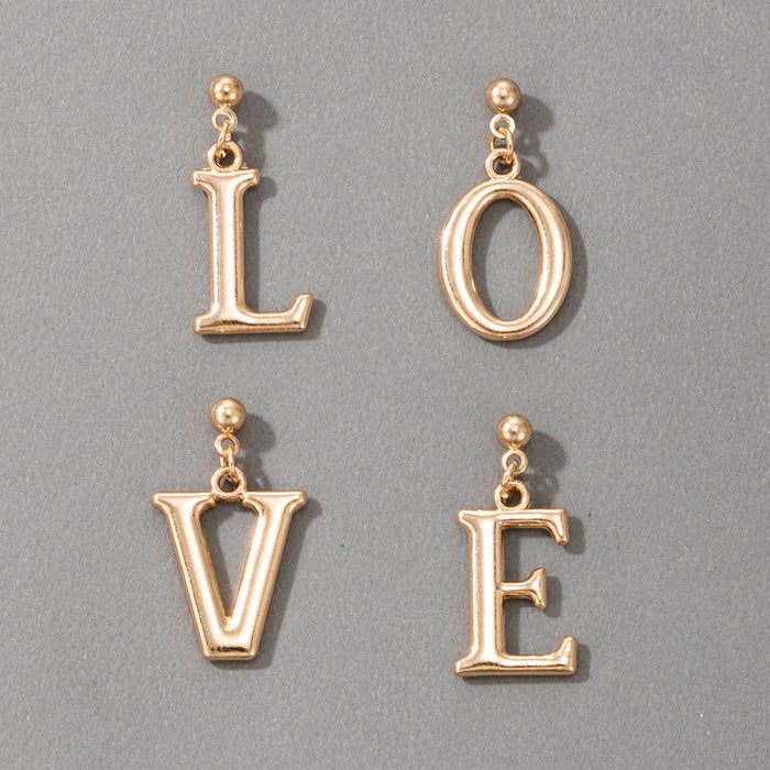 Letter LOVE geometric earrings set