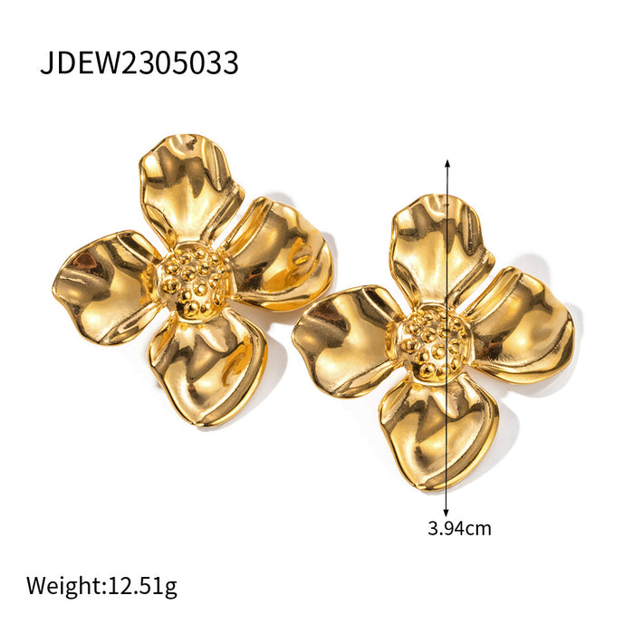 Stainless Steel Pearl Earrings Flower Earrings Open Ring