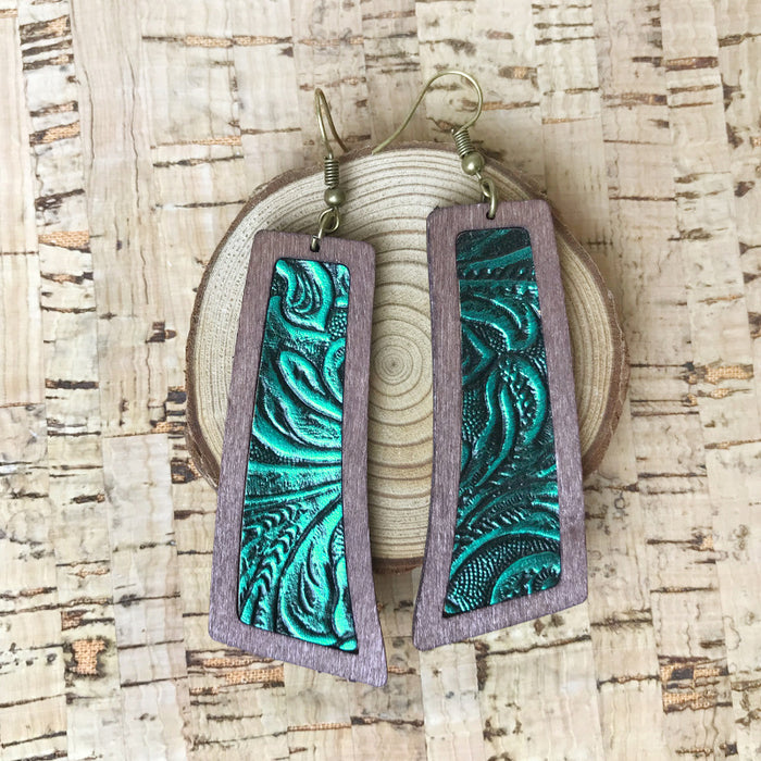 Wooden Blue Wave Earrings