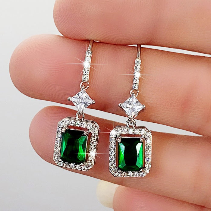 Emerald colored gemstone earrings retro versatile ear hooks