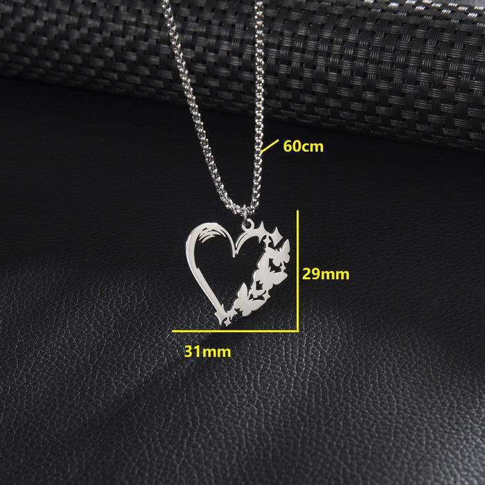 Couples' geometric heart-shaped pendant necklace, European and American ins stainless steel butterfly clavicle chain for men and women