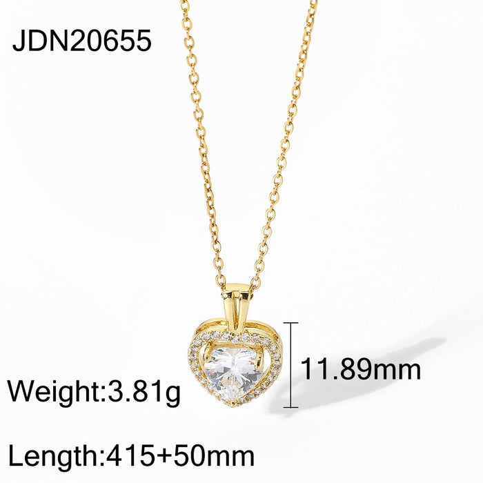 Gold-Plated Crystal Heart Pendant Necklace - Women's Wedding Jewelry