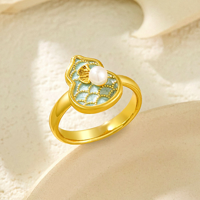 Wholesale natural imitation pearl painted oil petal gourd rings