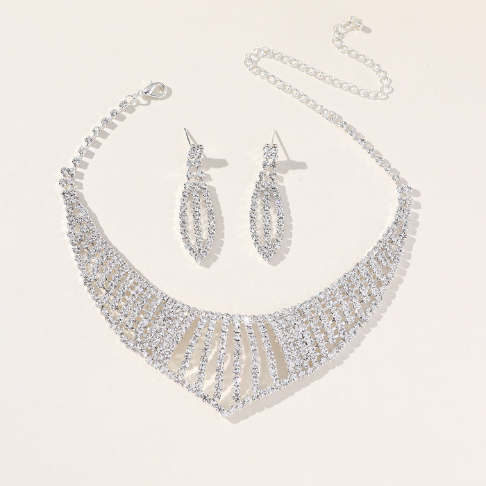 Bridal Jewelry Set - Luxurious Pearl and Rhinestone Double-Layer Necklace