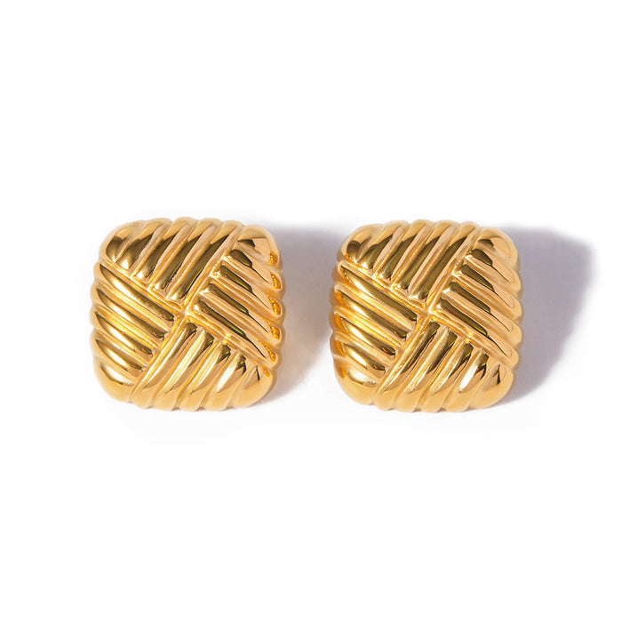 New 18K Gold Stainless Steel Knit Pattern Earrings - INS Style Geometric Jewelry