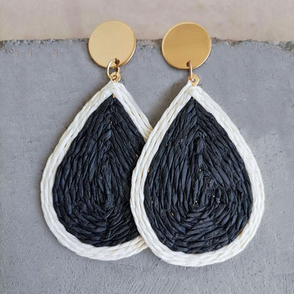 Handwoven Raffia Tassel Earrings in a Waterdrop Shape, Perfect for Colorful Summer Vacations