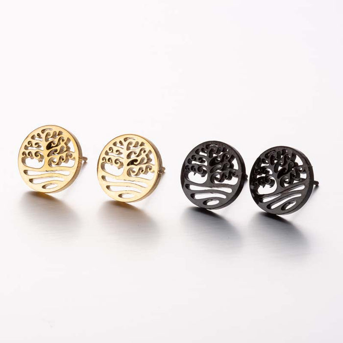 Tree of Life Stainless Steel Stud Earrings - Elegant and Symbolic Jewelry for Women