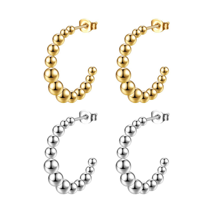 Beaded stainless steel earrings trendy C-shaped gold titanium steel earrings