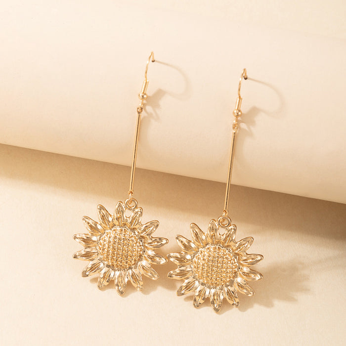 Alloy sunflower ear hook geometric flower earrings