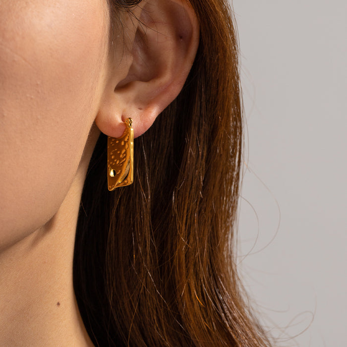 Pendientes huecos cuadrados vintage de moda europea: joyería de acero inoxidable con oro de 18 quilates para mujer