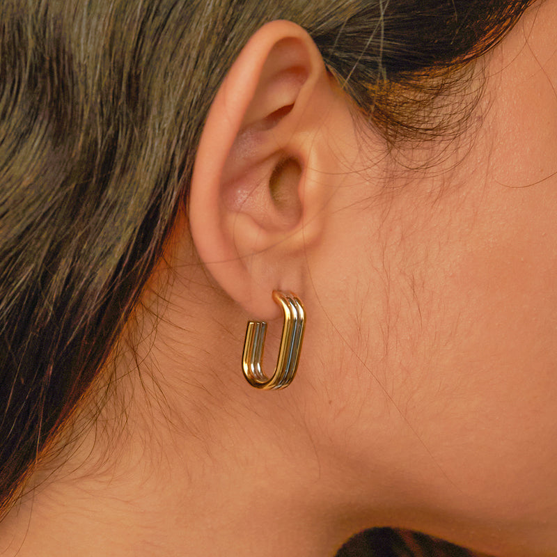 Stainless steel contrast color earrings, titanium steel earrings, no fading - wallojewerly 