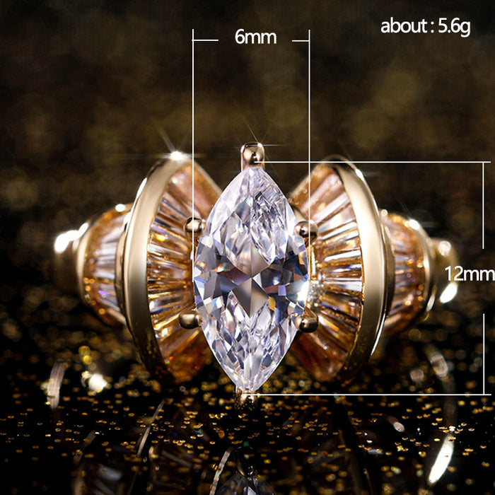 Marquise-shaped zircon ring for women, fashionable and personalized design