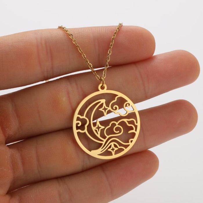 Moon Nebula Pendant Necklace, Korean New Geometric Round Design Clavicle Chain Retro Temperament