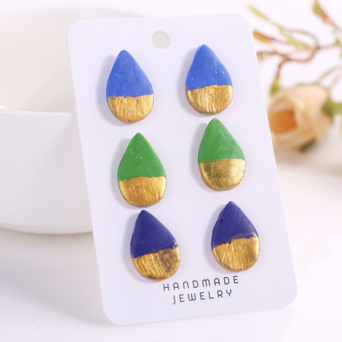 Geometric Water Drop Clay Earrings - Brushed Gold Texture for a Chic Look