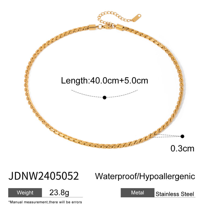 Summer Style 18K Gold-Plated Stainless Steel 3mm S-Link Necklace - Beach Style Titanium Steel Bracelet