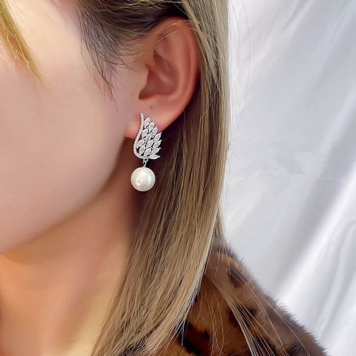 Angel Wing Imitation Pearl Earrings