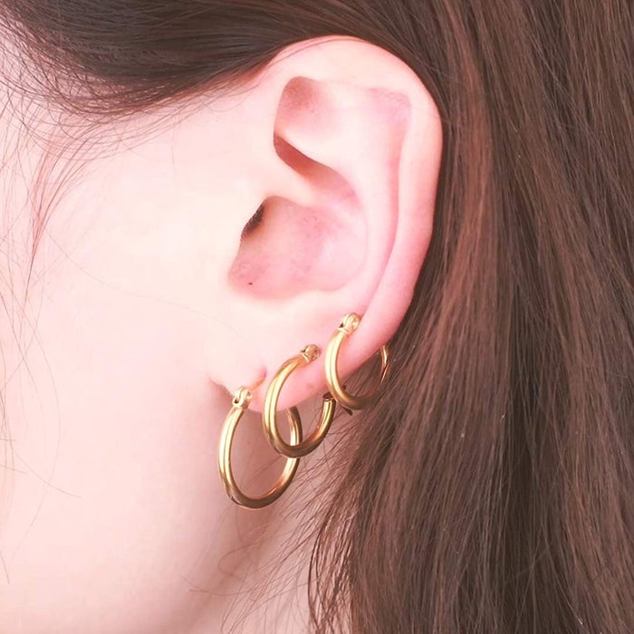 Gold titanium steel round wire earrings simple trendy exaggerated stainless steel earrings