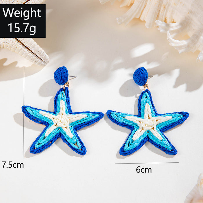 Pendientes de rafia con forma de estrella de mar bohemia Pendientes para vacaciones en la playa