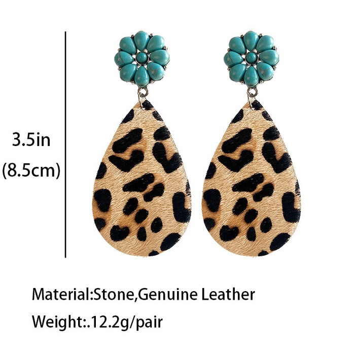 Western Leopard and Cow Print Leather Earrings with Bohemian Style