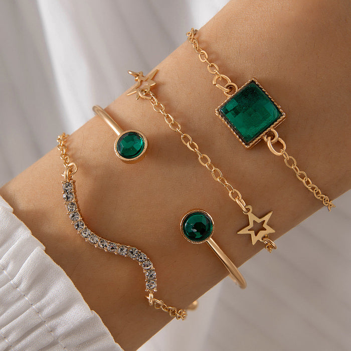 Unique Emerald Bracelet Set - Simple Star-Studded Jewelry Collection