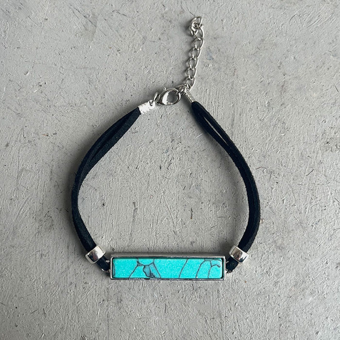 Pulsera sencilla de turquesa con barra geométrica y diseño de cuero vaquero occidental