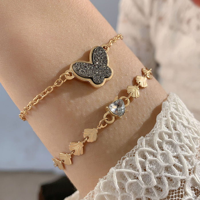 Sequin Butterfly Multi-Layered Bracelet Set with Inlaid Shell Charm