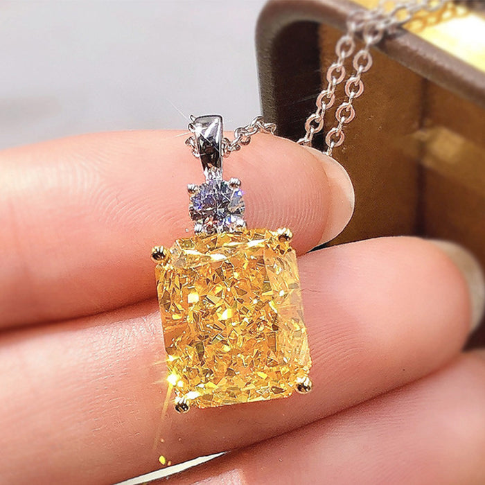 Yellow diamond ice flower cut women's necklace jewelry