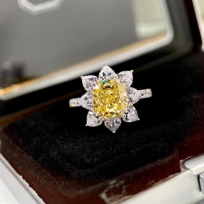 Anillo de citrino y circonita con forma de flor Anillo de diamantes amarillos de celebridades de Internet