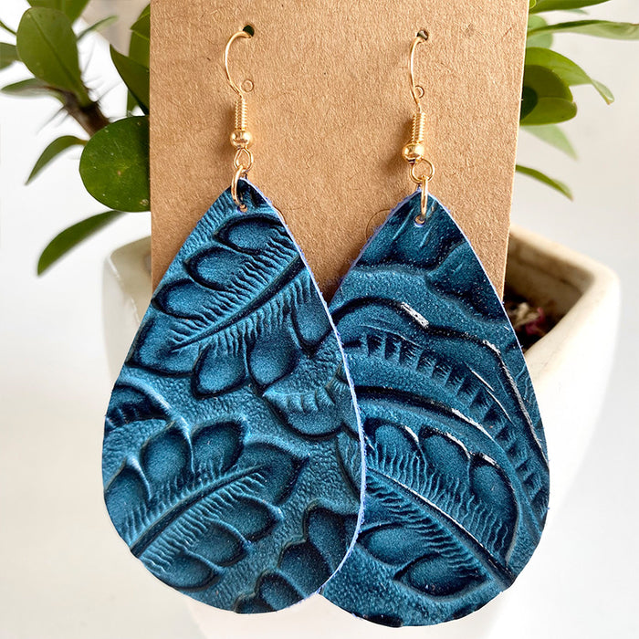 Creative Embossed Leather Earrings - High-Quality Vintage Earrings for Women - wallojewerly 