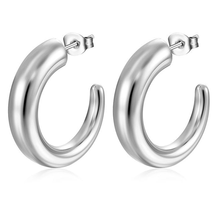 Stainless steel women's round real gold 18K oval light luxury hollow earrings