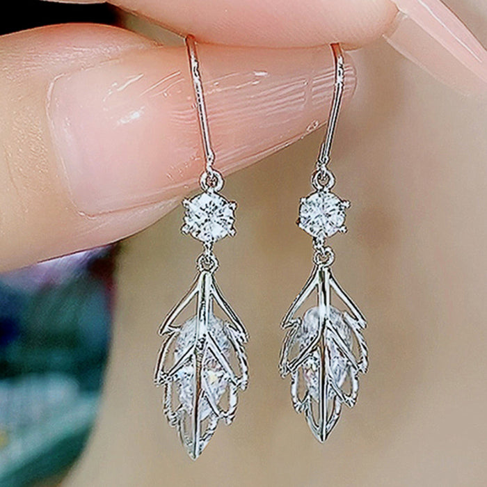 Leaf Earrings Hollow Design Zircon Earrings