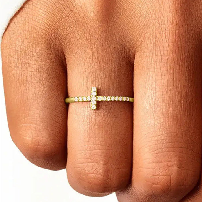 Cross cold style ring punk style single row thin ring