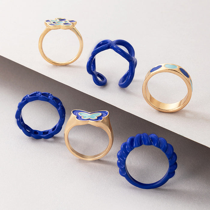 Blue drip spray paint ring 6-piece set