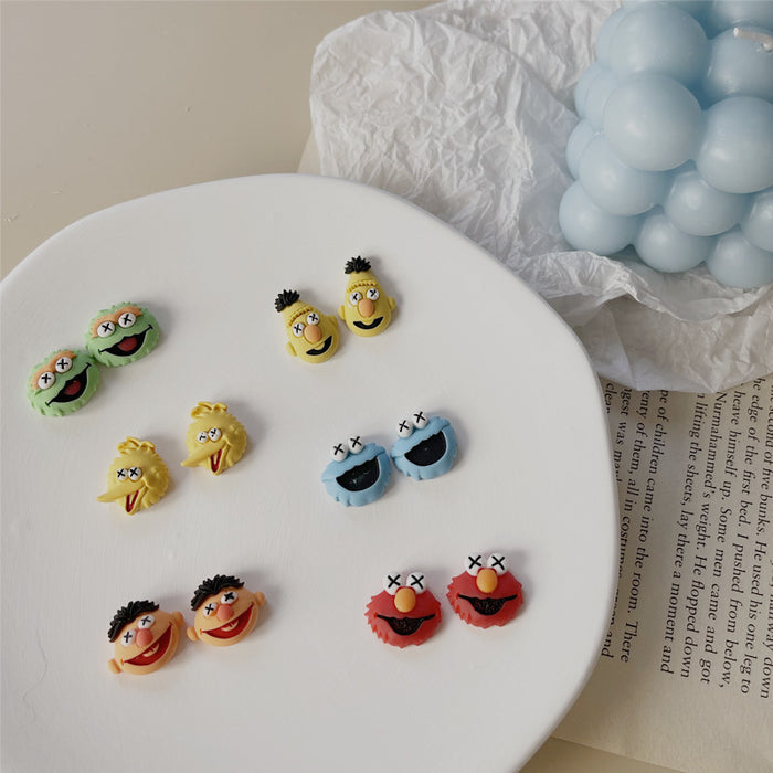 Sesame Street Monster Earrings Childlike Soft and Cute Earrings