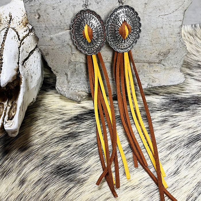 Vintage Ethnic Bohemian Tassel Earrings with Western Patchwork Design