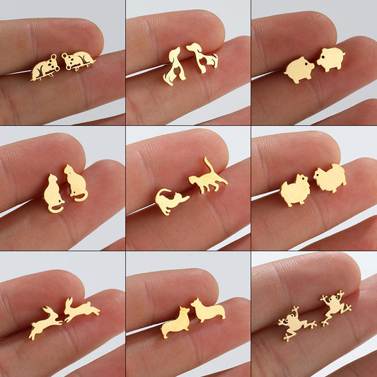 Cat and rabbit earrings, foreign trade cross-border new fashion simple cute small animal earrings jewelry wholesale