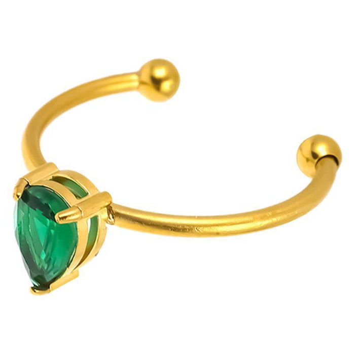 Wholesale 18K gold, stainless steel, titanium steel, teardrop-shaped adjustable ring with zircon.
