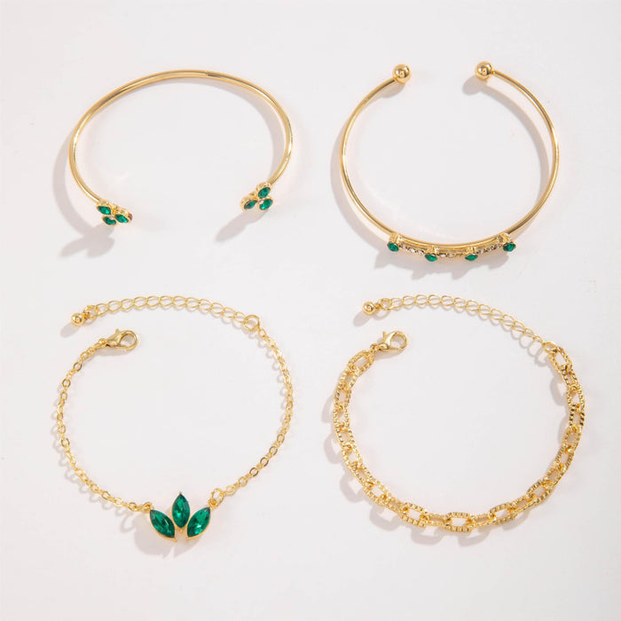 Vintage Clover Flower Bracelet Set - Geometric Hollow Chain Jewelry Four-Piece Set