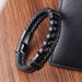 Bracelet Stainless Steel Leather Woven Natural Stone - wallojewerly 