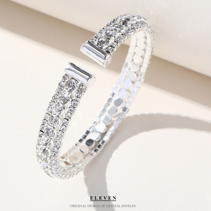 Pulsera de diamantes de imitación de moda coreana: brazalete exagerado de varias filas para mujeres modernas