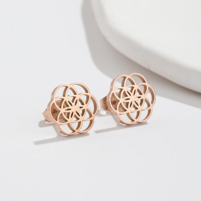 Pendientes de acero inoxidable con forma de flor geométrica: joyas elegantes y chic de acero inoxidable 316