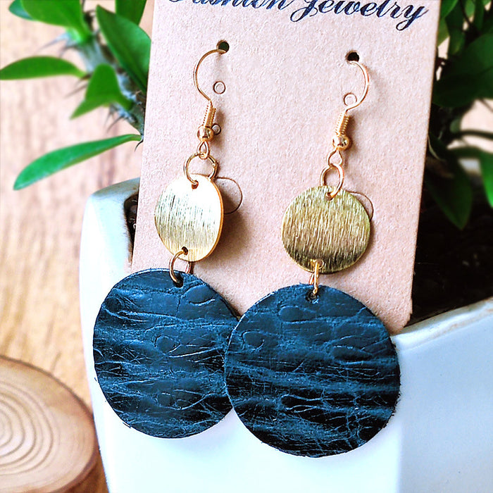 Vintage Geometric Metal and Leather Earrings for Modern Style