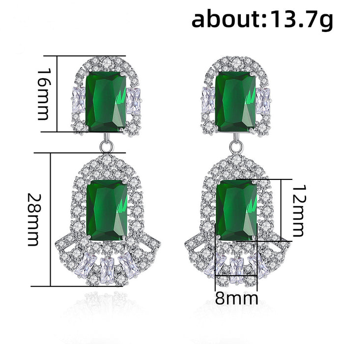 Emerald earrings Vintage luxury zircon earrings