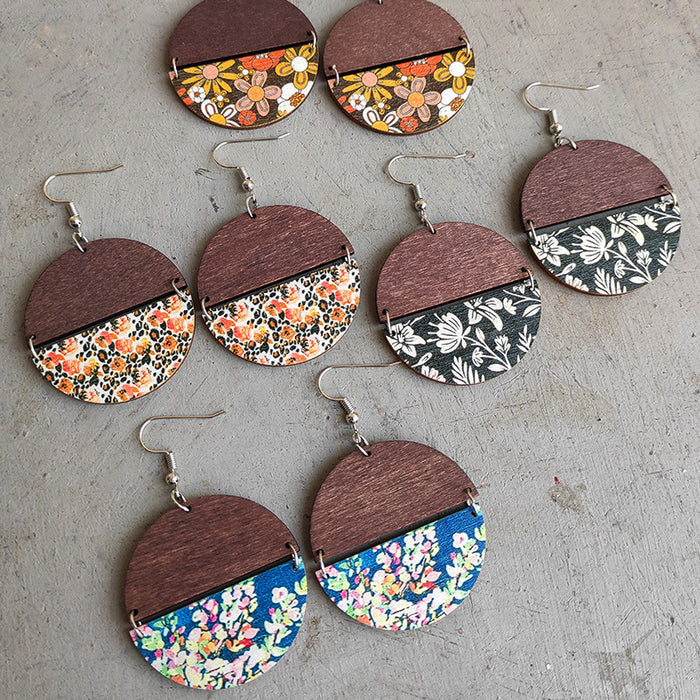 Wooden semicircular earrings