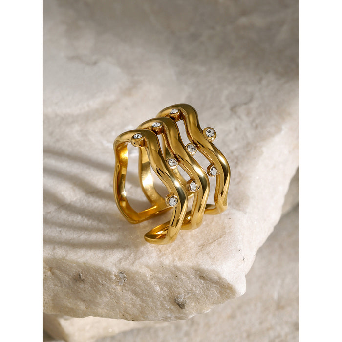 Elegant 18K Gold Plated Stainless Steel Ring with Geometric Design