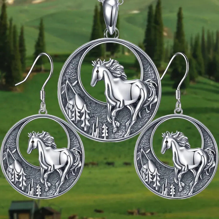 Forest Horse Vintage Necklace Earring Set